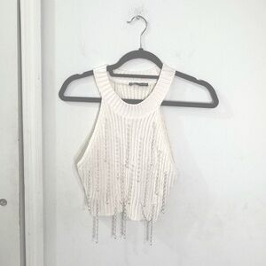 Zara Ecru Pearl Chenille Knit Sleeveless Top, size Small
